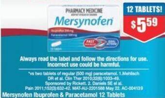 Chemist Warehouse Mersynofen Ibuprofen & Paracetamol 12 Tablets offer