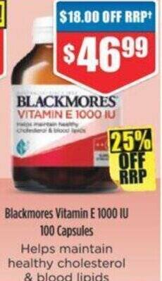 Chemist Warehouse Blackmores Vitamin E 1000 IU 100 Capsules offer