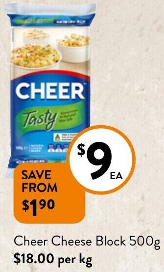 Foodworks Cheer Cheese Block 500g offer