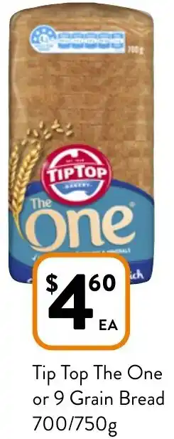 Foodworks Tip Top The One or 9 Grain Bread 700/750g offer