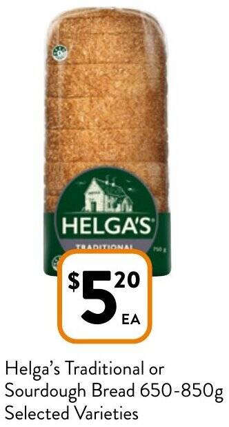Foodworks Helga's Traditional or Sourdough Bread 650-850g offer