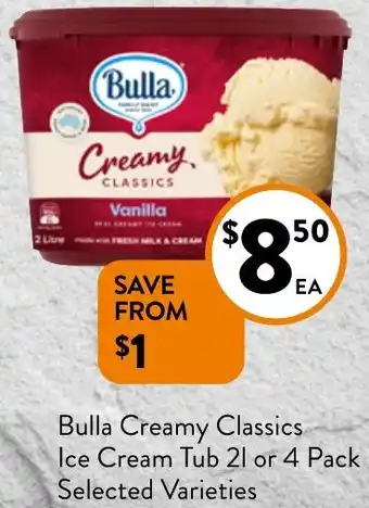 Bulla Creamy Classics Ice Cream Tub 21 or 4 Pack