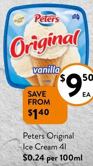 Foodworks Peters Original Ice Cream 4l offer
