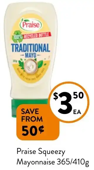 Foodworks Praise Squeezy Mayonnaise 365/410g offer