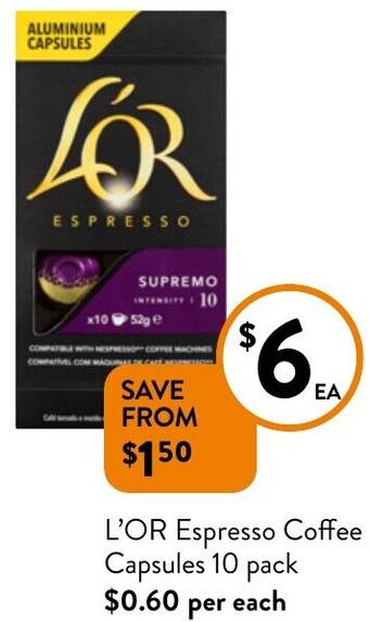 Foodworks L'OR Espresso Coffee Capsules 10 pack offer