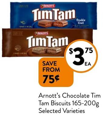 Foodworks Arnott's Chocolate Tim Tam Biscuits 165-200g offer
