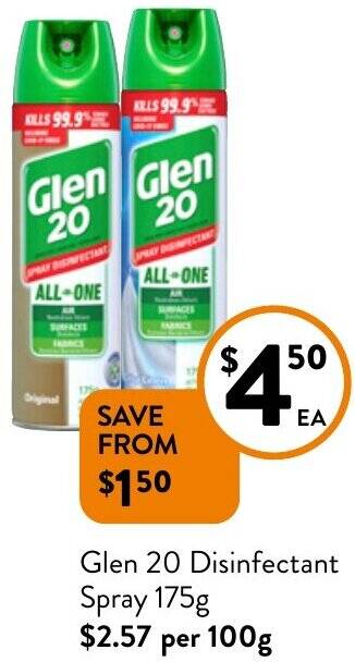 Foodworks Glen 20 Disinfectant Spray 175g offer