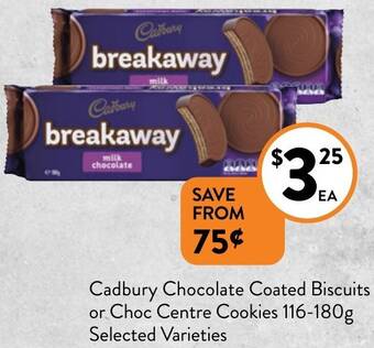 Foodworks Cadbury Chocolate Coated Biscuits or Choc Centre Cookies 116-180g offer