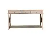 LivingStyles Phyllis Oak Timber 3 Drawer Console Table, 150cm, Burnt Oak offer