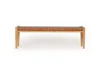 LivingStyles Pasadena Leather Straps & Teak Timber Bench, 150cm, Tan / Natural offer