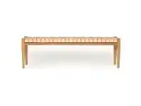 LivingStyles Pasadena Leather Straps & Teak Timber Bench, 150cm, Nude / Natural offer
