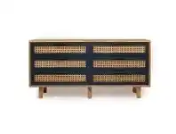 LivingStyles Lauren Teak Timber & Rattan 6 Drawer Chest, Navy / Natural offer