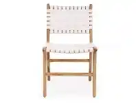 LivingStyles Pasadena Leather Straps & Teak Timber Dining Chair, White / Natural offer