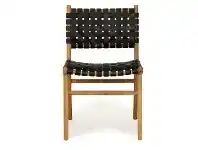 LivingStyles Pasadena Leather Straps & Teak Timber Dining Chair, Black / Natural offer