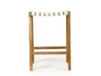 LivingStyles Pasadena Leather Straps & Teak Timber Saddle Counter Stool, White / Natural offer
