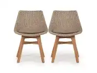 LivingStyles Oceanic Rattan & Teak Timber Outdoor Dining Chair, Set of 2, Mushroom / Natural offer