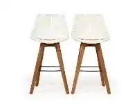 LivingStyles Oceanic Rattan & Teak Timber Outdoor Bar Stool, Set of 2, White / Natural offer