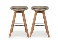 LivingStyles Oceanic Rattan & Teak Timber Backless Outdoor Bar Stool, Set of 2, Mushroom / Natural offer