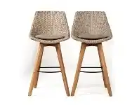 LivingStyles Oceanic Rattan & Teak Timber Outdoor Bar Stool, Set of 2, Mushroom / Natural offer