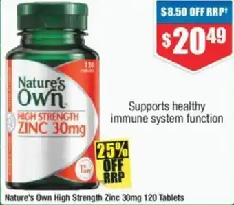 Chemist Warehouse Nature's Own High Strength Zinc 30mg 120 Tablets offer