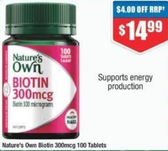 Chemist Warehouse Nature's Own Biotin 300mcg 100 Tablets offer