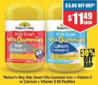 Chemist Warehouse *Nature's Way Kids Smart Vita Gummies Iron + Vitamin C or Calcium + Vitamin D 60 Pastilles offer