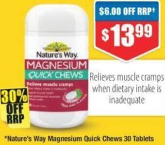 Chemist Warehouse Nature's Way Magnesium Quick Chews 30 Tablets offer