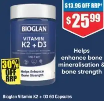 Chemist Warehouse Bioglan Vitamin K2 + D3 60 Capsules offer
