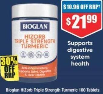 Chemist Warehouse Bioglan HiZorb Triple Strength Turmeric 100 Tablets offer
