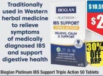 Chemist Warehouse Bioglan Platinum IBS Support Triple Action 50 Tablets offer