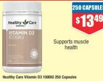 Chemist Warehouse Healthy Care Vitamin D3 1000IU 250 Capsules offer