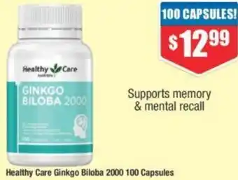 Chemist Warehouse Healthy Care Ginkgo Biloba 2000 100 Capsules offer