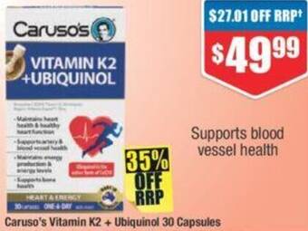 Chemist Warehouse Caruso's Vitamin K2 + Ubiquinol 30 Capsules offer