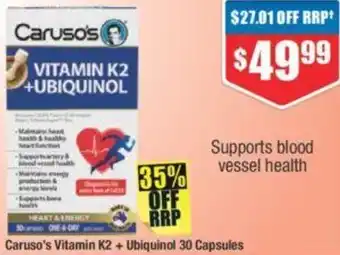 Chemist Warehouse Caruso's Vitamin K2 + Ubiquinol 30 Capsules offer