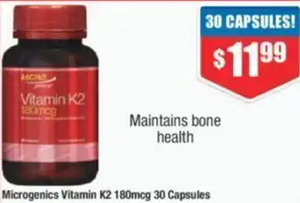 Chemist Warehouse Microgenics Vitamin K2 180mcg 30 Capsules offer