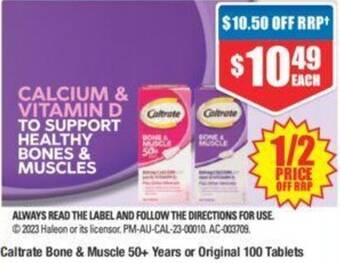 Chemist Warehouse Caltrate Bone & Muscle 50+ Years or Original 100 Tablets offer