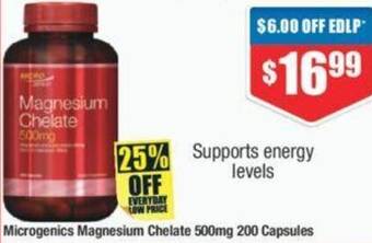 Chemist Warehouse Microgenics Magnesium Chelate 500mg 200 Capsules offer