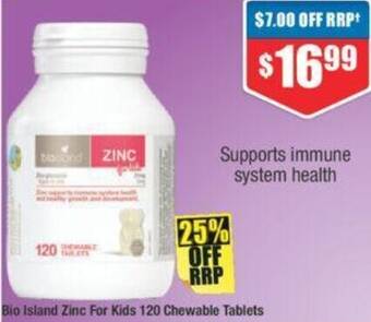 Chemist Warehouse Bio Island Zinc For Kids 120 Chewable Tablets offer