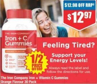 Chemist Warehouse The Iron Company Iron + Vitamin C Gummies Orange Flavour 30 Pack offer