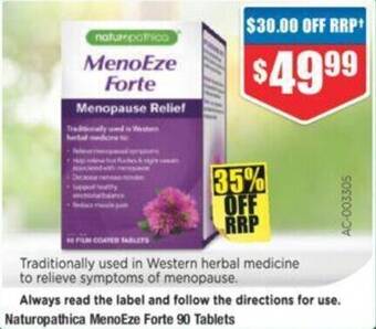 Chemist Warehouse Naturopathica MenoEze Forte 90 Tablets offer