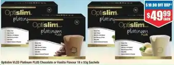 Optislim VLCD Platinum PLUS Chocolate or Vanilla Flavour 18 x 53g Sachets