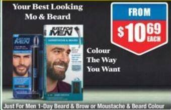 Chemist Warehouse Just For Men 1-Day Beard & Brow or Moustache & Beard Colour offer