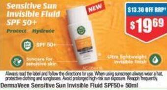 Chemist Warehouse DermaVeen Sensitive Sun Invisible Fluid SPF50+ 50ml offer