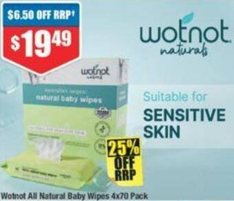 Chemist Warehouse Wotnot All Natural Baby Wipes 4x70 Pack offer