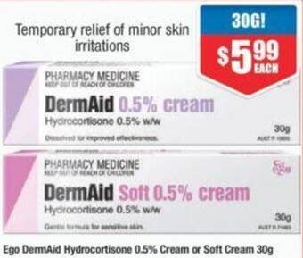 Chemist Warehouse Ego DermAid Hydrocortisone 0.5% Cream or Soft Cream 30g offer