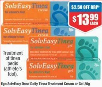 Chemist Warehouse Ego SolvEasy Once Daily Tinea Treatment Cream or Gel 30g offer