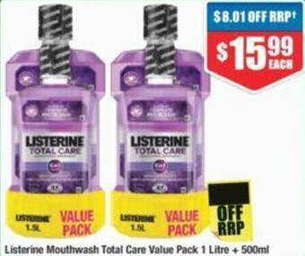 Chemist Warehouse Listerine Mouthwash Total Care Value Pack 1 Litre + 500ml offer