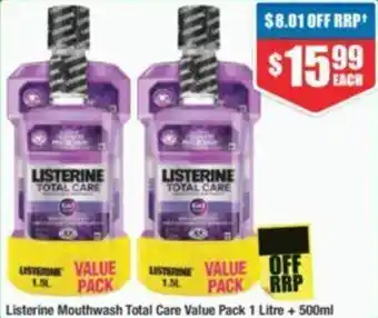 Listerine Mouthwash Total Care Value Pack 1 Litre + 500ml