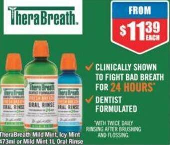 Chemist Warehouse TheraBreath Mild Mint, Icy Mint 473ml or Mild Mint 1L Oral Rinse offer