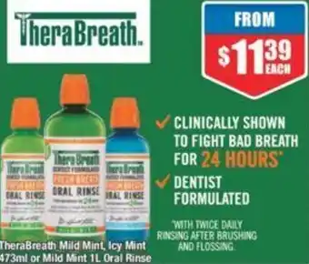 TheraBreath Mild Mint, Icy Mint 473ml or Mild Mint 1L Oral Rinse